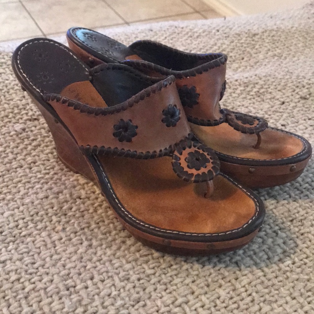 Jack Rogers studded wood wedge sandals